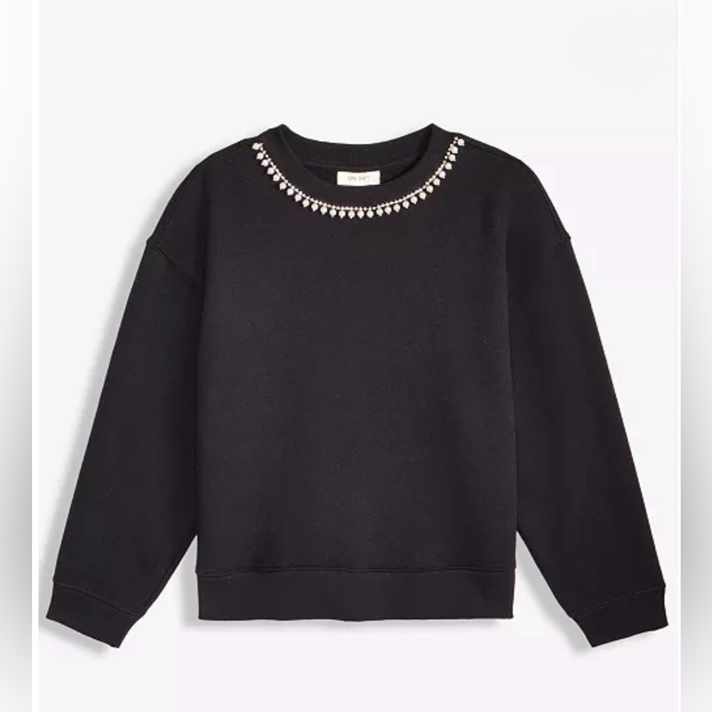 On 34th Fleece Sweatshirt with Pearl Embellished Neckline, Crewneck, size L